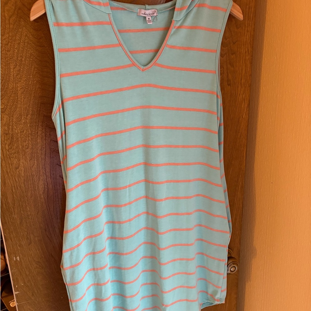 White Birch Mint and Coral Striped Tank Dress